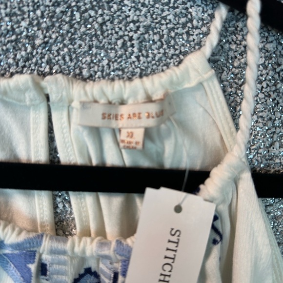 Skies Are Blue Ivory and Navy Embroidered Halter Top - Picture 2 of 8